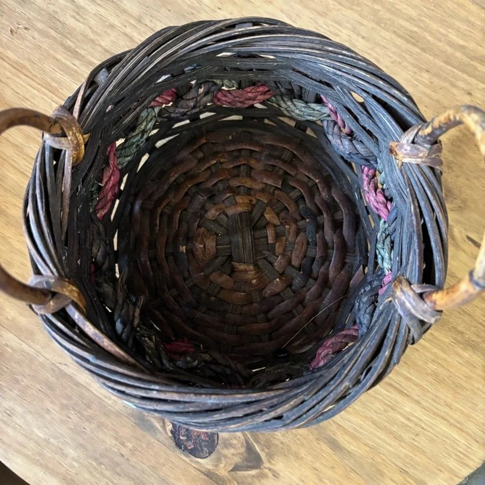 Vintage Round Small Basket Braided‎ Colored Accent Decor Rustic Cottagecore 7